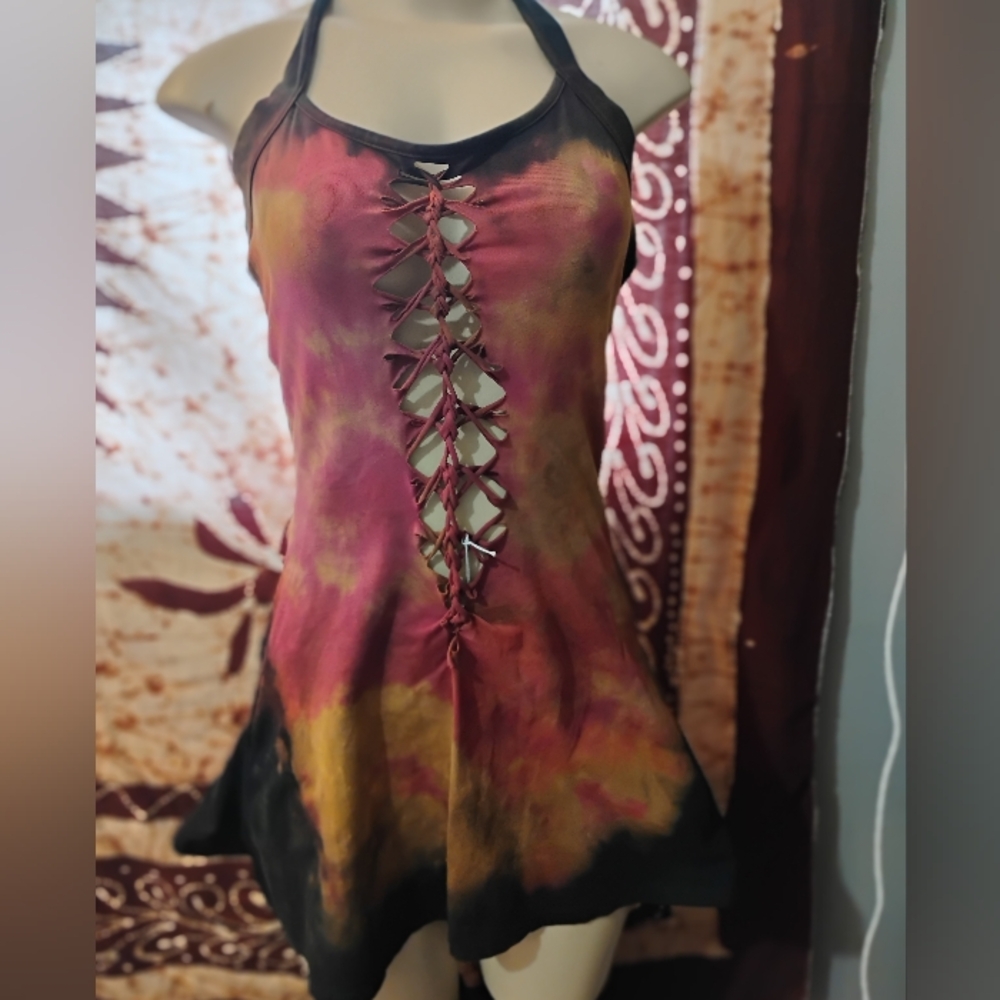 Tie-Dye Halter Dress with Braided Front